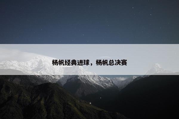 杨帆经典进球，杨帆总决赛